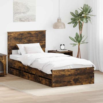 vidaXL Bedframe met lade Gerookt eiken 90 x 190 cm, Verzenden, Nieuw, Bruin, Hout