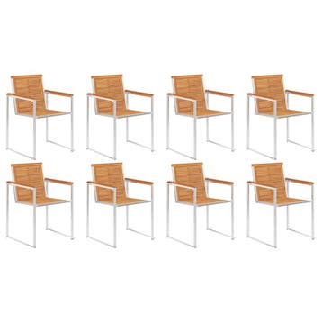 vidaXL Tuinstoelen 8 st massief acaciahout en roestvrij, Tuin en Terras, Tuinstoelen, Verzenden, Nieuw, Hout