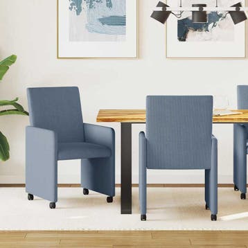 vidaXL Eetkamerstoelen met Wieltjes 2 st Katoenen stof Blauw, Verzenden, Nieuw, Blauw