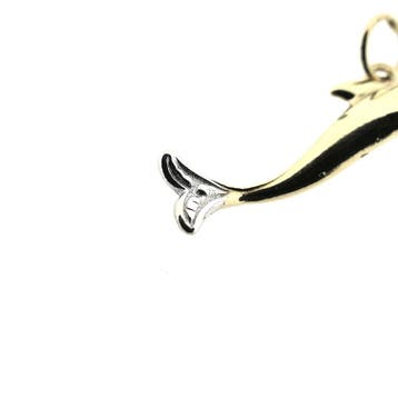 Bicolor gouden hanger van een dolfijn met diamant; 0,005 ct., Sieraden, Tassen en Uiterlijk, Bedels, Ophalen of Verzenden, Gebruikt
