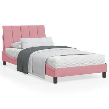 vidaXL Bed met matras Hanko fluweel roze 100x200 cm, 100 cm, Eenpersoons, Verzenden, Nieuw