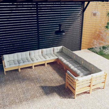 vidaXL 10-delige Loungeset met crèmekleurige kussens, Tuin en Terras, Verzenden, Nieuw, 8 zitplaatsen, Loungeset