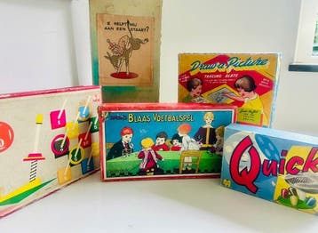 Bordspel - 5 zeldzame oude kinderspelletjes - Metaal, hout,