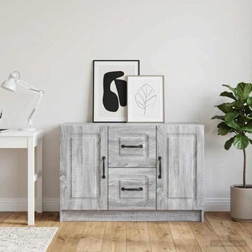 vidaXL Dressoir Grijs sonoma 89 x 34,5 x 57 cm Bewerkt hout, Verzenden, Nieuw, Overige houtsoorten, Minder dan 50 cm