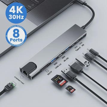8-in-1 USB-C Hub: 4K HDMI, RJ45 Ethernet, SD/TF Kaartlezer &, Verzenden, Nieuw