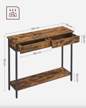 Industriële Consoletafel met 2 Lades - Vintage-hout en Zwart, Verzenden
