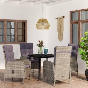 vidaXL 5-delige Tuinset met kussens grijs en zwart, Verzenden, Nieuw, 4 zitplaatsen, Tuinset