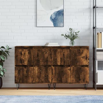 vidaXL Dressoirs 2 st bewerkt hout gerookt eikenkleurig, Verzenden, Nieuw, Overige houtsoorten, Minder dan 50 cm