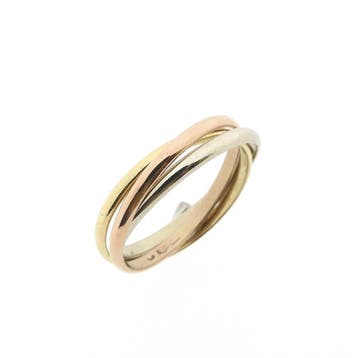 Tricolor gouden trinity ring, Sieraden, Tassen en Uiterlijk, Ringen, Gebruikt, 19 tot 20, Ophalen of Verzenden, Dame