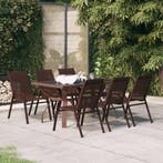 vidaXL 7-delige Tuinset bruin en zwart, Verzenden, 6 zitplaatsen, Nieuw, Rvs