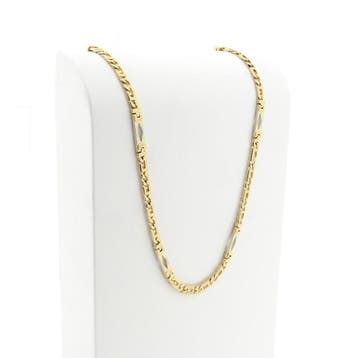 Massief bicolor gouden Figaro schakelketting, Sieraden, Tassen en Uiterlijk, Kettingen, Ophalen of Verzenden, Gebruikt, Goud, Goud