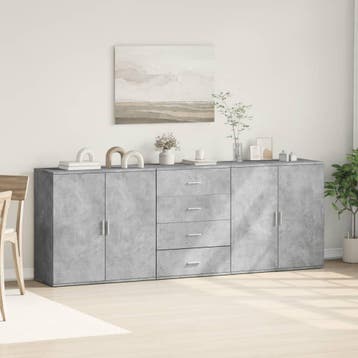 vidaXL Dressoirs 3 st bewerkt hout betongrijs, Verzenden, Nieuw, Overige houtsoorten, Minder dan 50 cm