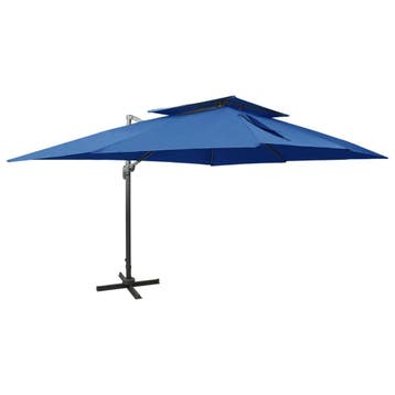 vidaXL Zweefparasol met dubbel dak 400x300 cm azuurblauw, Verzenden, Nieuw, Meer dan 4 meter, Zweefparasol