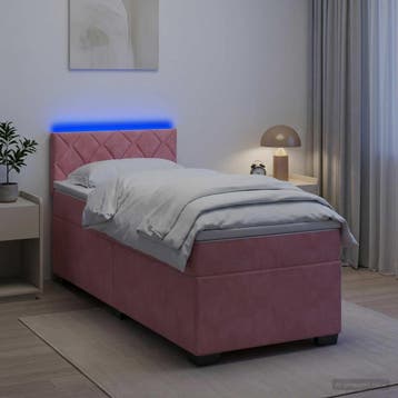 vidaXL Boxspring Bed met Matras en LED Roze 90 x 200 cm, Huis en Inrichting, Verzenden, Nieuw, Eenpersoons, Stof