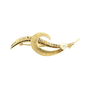 Gouden broche met parel, Sieraden, Tassen en Uiterlijk, Broches, Gebruikt, Ophalen of Verzenden, Met edelsteen, Goud