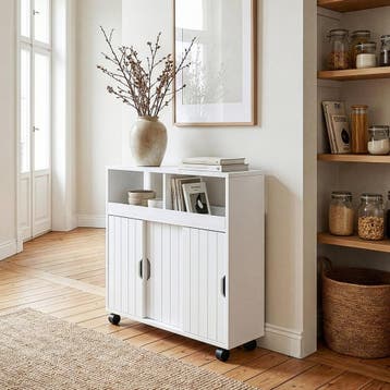 Bijzetkast op wielen Fadeskimma 72x70x20 cm Wit [en.casa], Huis en Inrichting, Verzenden, Nieuw