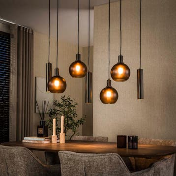 *WOONWINKEL* Design Hanglamp Met Glazen Bollen Bruin, Huis en Inrichting, Lampen | Hanglampen, Verzenden, Nieuw