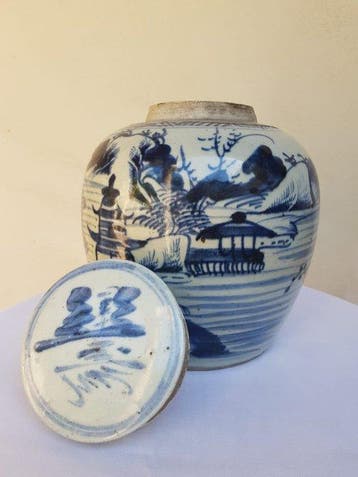 Antiek 19e-eeuwse Chinese blauw-witte porseleinen gemberpot, Antiek en Kunst