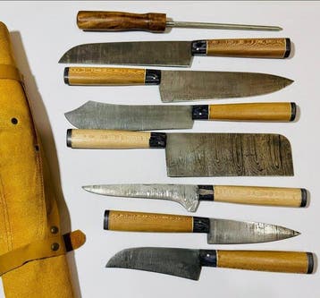 Keukenmes - Kitchen knife set - Kook- en BBQ-set met leren