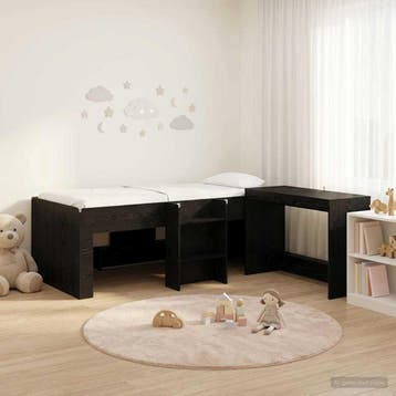 vidaXL Hoge Bed Frame met Bureau voor Kinderen 2 st Zwart, Verzenden, Nieuw, Zwart, Hout