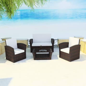 vidaXL 4-delige Loungeset met kussens poly rattan bruin, 3 zitplaatsen, Nieuw, Loungeset, Verzenden