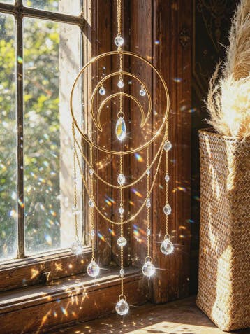 Gouden Maan Kristal Suncatcher - Regenboog Prisma Hanger voo, Huis en Inrichting, Verzenden, Nieuw