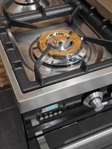 Boretti gasfornuis 90cm hoogglans zwart + rvs 2 ovens Frytop, 60 cm of meer, Zo goed als nieuw, Energieklasse A of zuiniger, Gas