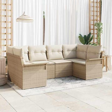 vidaXL Tuinbankenset 6 st Beige poly rattan, Verzenden, Nieuw, Rotan, 6 zitplaatsen