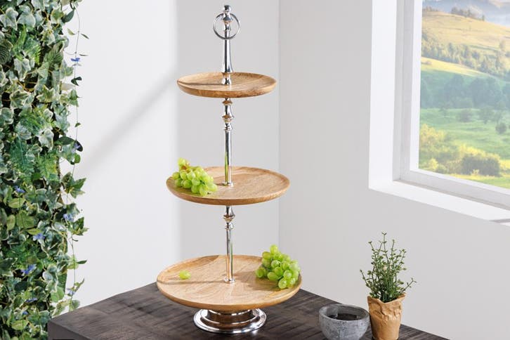 Decoratieve taartschaal PURE NATURE 68cm zilver mangohout, Huis en Inrichting, Woonaccessoires | Vazen, Ophalen of Verzenden