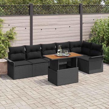 vidaXL Tuin Sofa Set 7 st Zwart Poly riet, Verzenden, Nieuw, Rotan, 7 zitplaatsen