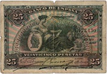 Espagne Spanien – Pick 62 25 Pesetas 15/07/1907, Verzenden