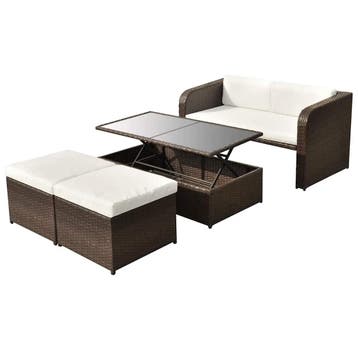 vidaXL 4-delige Loungeset met kussens poly rattan bruin, 4 zitplaatsen, Nieuw, Loungeset, Verzenden