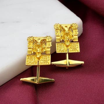 Gouden manchetknopen met Oosters ontwerp, Sieraden, Tassen en Uiterlijk, Manchetknopen, Ophalen of Verzenden, Gebruikt, Goud