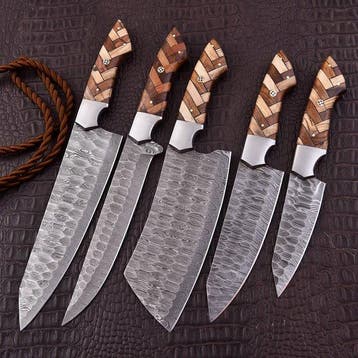 Keukenmes - Chefs knife - hout, olijfhout en gevouwen staal