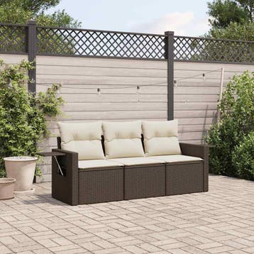 vidaXL 3-delige Loungeset met kussens poly rattan bruin, Verzenden, Nieuw, Loungeset