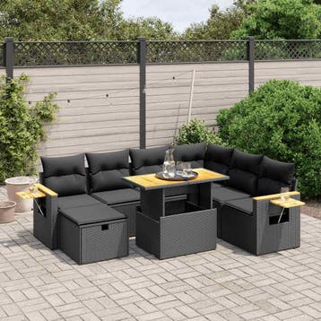 vidaXL 8-delige Loungeset met kussens poly rattan zwart, Verzenden, Nieuw, Loungeset