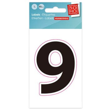 56. Plakcijfer 9 zwart, Ophalen of Verzenden, Nieuw in verpakking