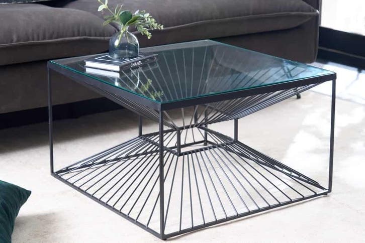 Abstracte salontafel ILLUSION 60cm zwart metaal glas, Huis en Inrichting, Tafels | Salontafels, Ophalen of Verzenden