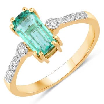 Ring - 14 karaat Geel goud - 1.31ct. tw. Smaragd - Diamant -, Nieuw