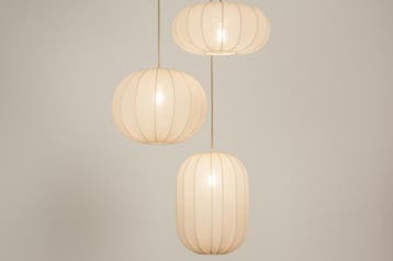 Rietveld Hanglampen - Beige, Zand - Stof, Metaal, Verzenden, Nieuw