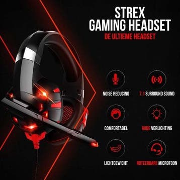 2dekans | Strex Gaming Headset met Microfoon Rood - PC + PS4, Ophalen of Verzenden, Zo goed als nieuw