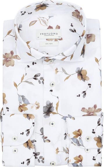 Profuomo Twill Overhemd Bloem Wit maat 38 Heren, Verzenden, Nieuw, Beige, Profuomo
