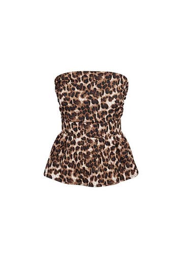 Strapless Peplum Top Dames – Luipaardprint | Bruin | Nu in, Verzenden, Nieuw