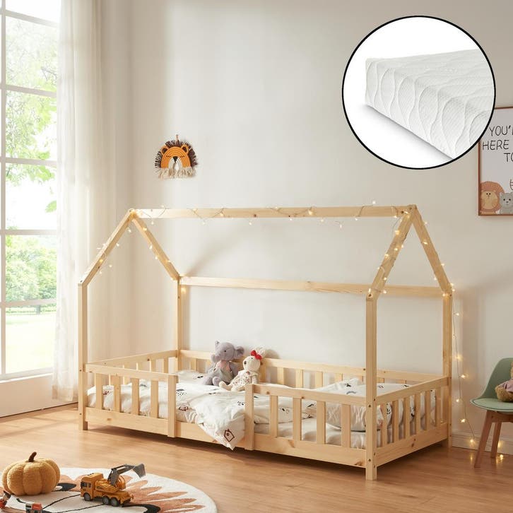 Kinderbed Sisimiut met uitvalbeveiliging en matras 90x200 ho, Kinderen en Baby's, Kinderkamer | Bedden, Verzenden