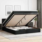 vidaXL Bed poef met matrassen en LEDs 160x200cm kunstleer, Overige materialen, Verzenden, Zwart, 200 cm