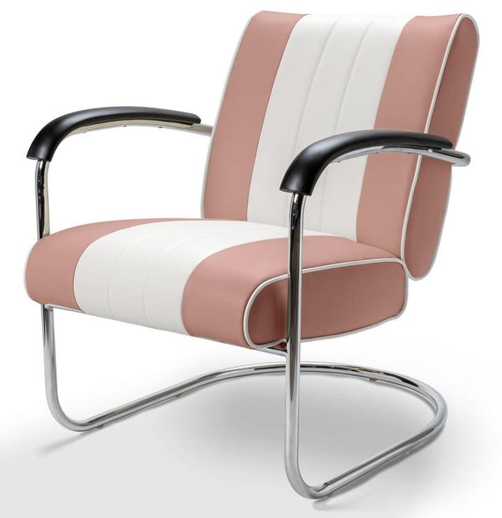 Retro Bel Air Lounge Stoel Pullman LC-01 Dusty Rose/Wit, Huis en Inrichting, Stoelen, Ophalen