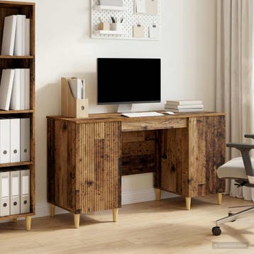 vidaXL Bureau met plank Oud hout 142,5 x 50 x 75 cm Bewerkt, Huis en Inrichting, Bureaus, Verzenden, Nieuw