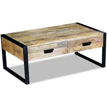 vidaXL Salontafel met 2 lades 100x60x40 cm massief mangohout, Verzenden, Vierkant, Nieuw, Overige houtsoorten
