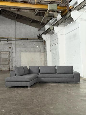 Minotti Williams Hoekbank Antraciet | NIEUWSTAAT + garantie, 300 cm of meer, Ophalen of Verzenden, Zo goed als nieuw, Bank Hoekbank Bankstel Bankje Loungebank Banken Chaise Lounge 