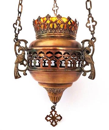 Mooi bewerkte Godslamp van goudkleurig koper - Messing -
